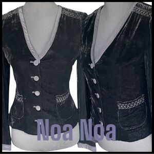 Noa Noa Black Velvet Fitted V-Neck Jacket (XS)